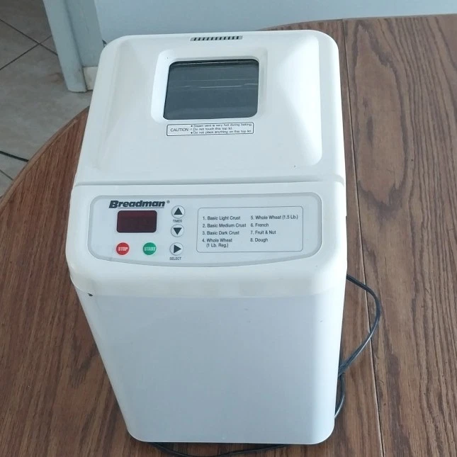 Breadman Bread Machine White 8 Settings Timer 1-1.5 lb Loaf Electric