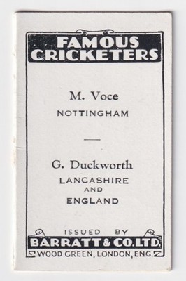 Trade Card - Famous Cricketers, Folders (Barratt & Co.) - #Voce/Duckworth