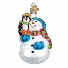 Old World Christmas Glass Christmas Ornament, Snowman with Penguin Pal