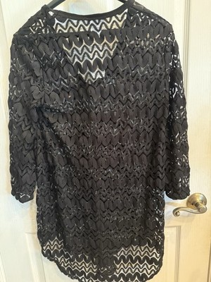 Jordan Taylor Womens M Swimsuit Cover Up Black 3/4 Sleeve NWT
