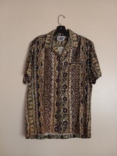 Vintage 1960s Napili Men's Hawaiian Loop Collar Shirt Size L Green Floral Tiki.