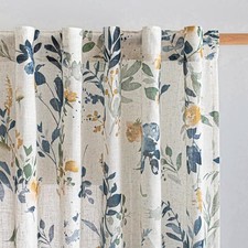 Floral Linen Curtains 84 Inch 50"W x 84"L Pack of 2 Floral/Yellow Blue