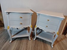 2 Stunning French Style Bedside tables With 2 Drawers And Rattan Shelf. Lt Grey.