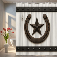 Rustic Western Shower Curtain with Star Design for Farmhouse Decor