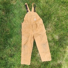 Carhartt R37-BRN Zip-to-Thigh Bib Overalls Brown Men's 42x30 Workwear Distressed
