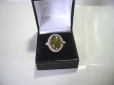 SUPERB solid silver RING-MASSIVE NATURAL CHROME DIOPSIDE &REAL ZIRCONS-size N