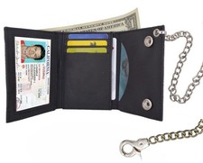 Black Genuine Leather Mens Biker Wallet Metal Chain Belt Loop Trucker Motorcycle