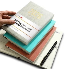 2026 A5 Soft Leather Cover  Daily Planner – One Page per Day Orgainzer for Work