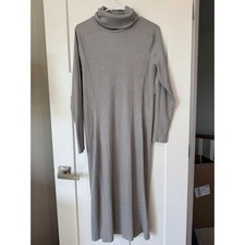 Lou & Grey Womens Ribbed Turtleneck Midi Sweater Dress Heather Gray Small