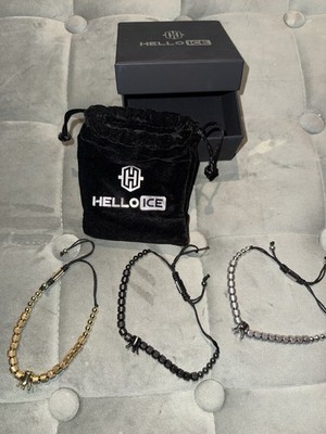 Hello Ice Men s Hip Hop Bracelets Set of 3 Gold/Black/Silver Adjustable Jewelry
