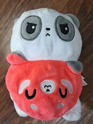 Teeturtle Reversible Panda Bear Plushie Grey/Red Toy, Mini 2 in 1 Plush GUC