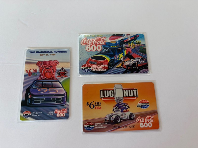 COCA-COLA  600 NASCAR PHONE CARDS 1995  lot of 3 - Charlotte Motor Speedway