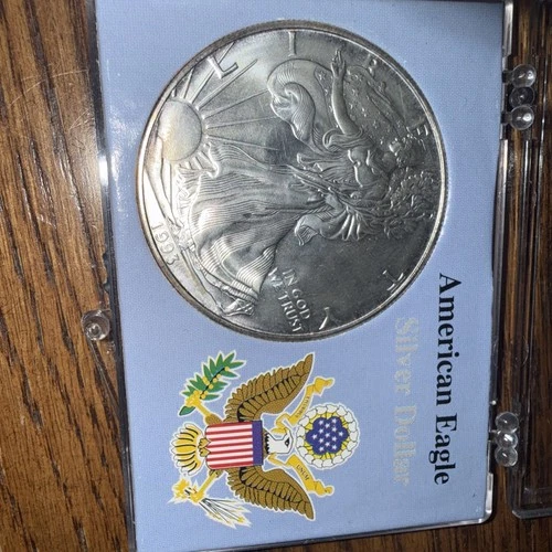 1993 AMERICAN 1 OZ .999 FINE SILVER EAGLE DOLLAR COIN  BU TONED