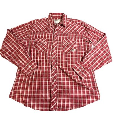 Wrangler Wrancher Mens XL Red Plaid Western Pearl Snap Long Sleeve Shirt MTW1039