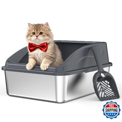 AIPERRO Stainless Steel Litter Box | Metal Kitty Litter Box with Lid High Sided