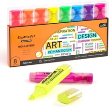 Shuttle Art Highlighters, 8 Assorted Colors 1 Count (Pack of 8), 8 