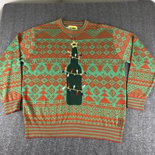Tipsy Elves 3XL Ugly Christmas Sweater Bottle Lights Funny Holiday Green Red