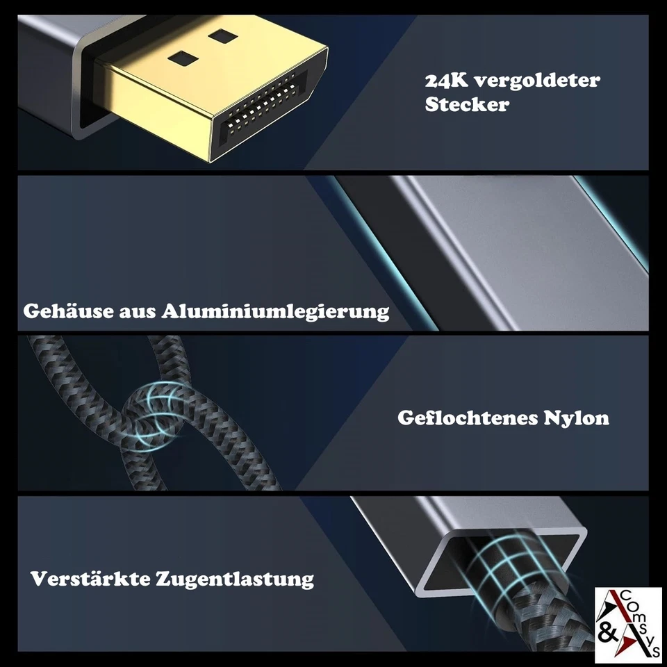 Adapterkabel 8K Mini DisplayPort zu DisplayPort Kabel Mini DP zu DP 1.4 2 Meter - Bild 4 von 4