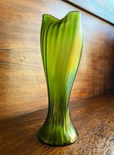 Antique Art Nouveau Art Form Glass Vase Loetz Kralick Iridescent Green 12" tall