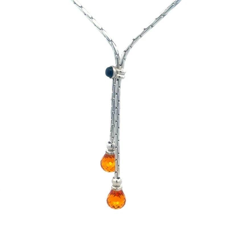 Collar Lariat Oro Citrino 14k Blanco Briolette Gemas Doble Cuelga Estilo Foto 4 de 4