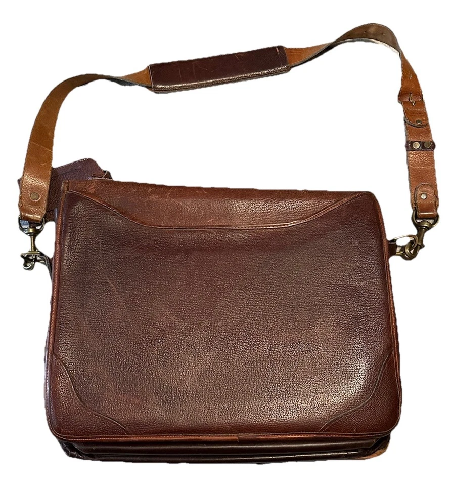 DE COLECCIÓN ORVIS Marrón Pesado 100% Cuero Maletín Mensajero Laptop Bolsa de Documentos EE. UU. Foto 3 de 4