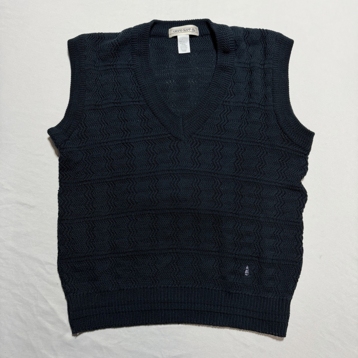 Grand Slam Munsingwear Penguin Sweater Vest Navy V-Neck Textured 