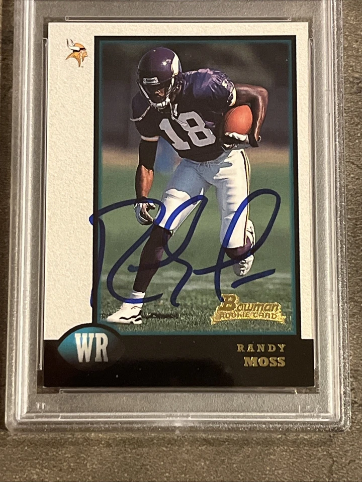 🟪🔥Randy Moss🔥🟪 1998 Bowman #182 autógrafo radiocontrol novato PSA ADN 6/10 automático Foto 4 de 4