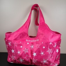 American Girl Doll Nylon Bag Carrying Tote Pink White Stars Pockets Lightweight