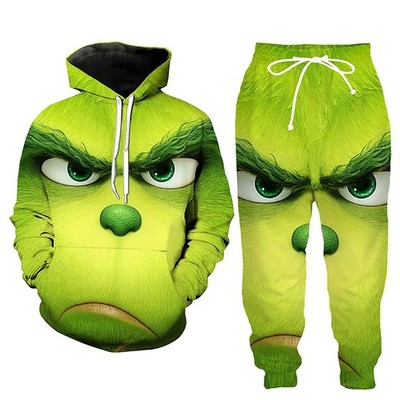 Weihnachten 3D Grinch Kapuzen Sweatshirt Kapuzenpullover Hoodie Top Hose