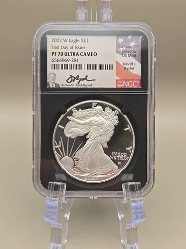 2022 W American Silver Eagle FDOI NGC PF 70 Ultra Cameo David Ryder Signed