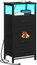 Night Stand - Small Dresser for Bedroom, LED Black Nightstand with Charging Stat