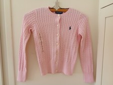 NEW Ralph Lauren Girl  s Cable Knit Cardigan Sweater Light Pink Size 7 S 