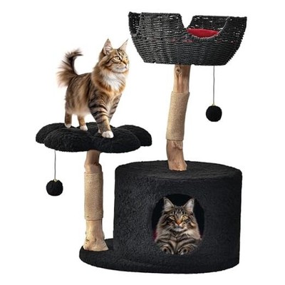 Modern Cat Tree, Aesthetic Wood Cat Tree Tower for Large Cats, Luxury Cat 