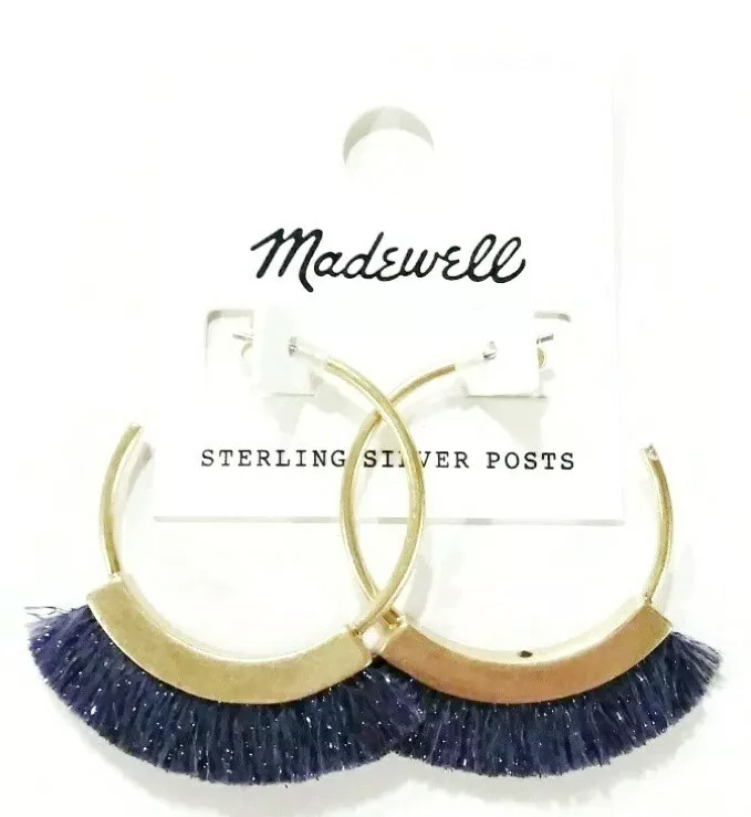 Madewell Fringe Hoop Earrings Hematite Lurex Blue Multi Gold