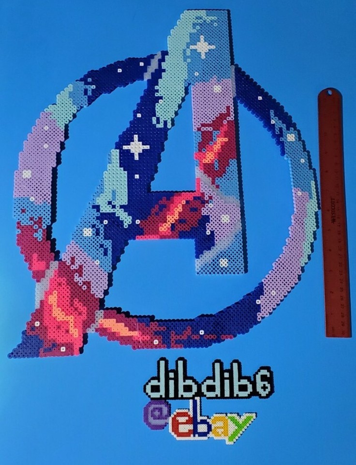 Avengers logo kandi perler wall art rave EDC PLUR Marvel hama pixel ...