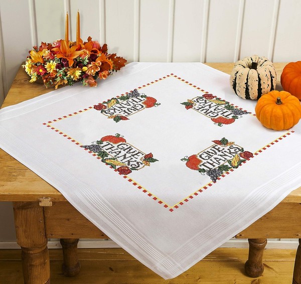 Stickpackung Erntedank Tischdecke 80X80 Cm Kreuzstich Vorgezeichnet Stickset-image