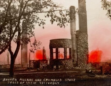 1911 Au Sable Michigan Fire Disaster Hand Colored RPPC Postcard Broken Pillars