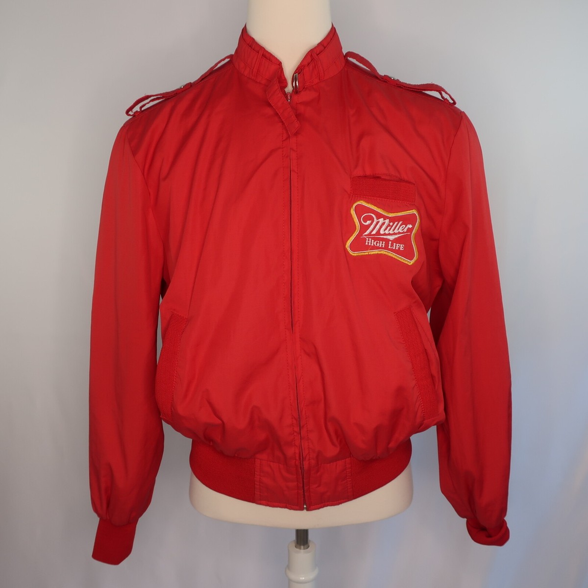 VTG Astro Miller High Life Spell Out Zip Up Trucker Jacket Snap 
