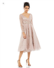 NEW, MAC DUGGAL Lace Long Sleeve Fit & Flare Cocktail Dress Nude SZ 18 #MD0195