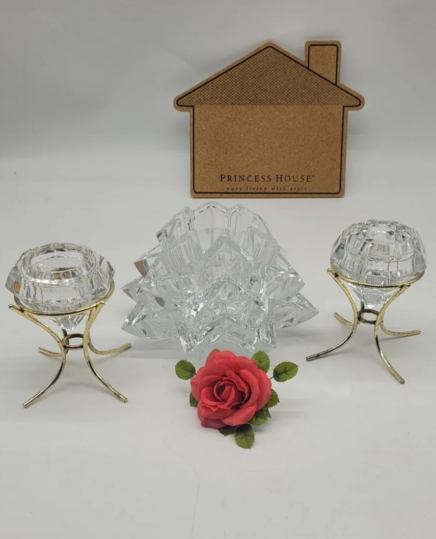 Princess House Stacking Bowls Candle +Tea Light Candle Holders Lot Lead Crystal 