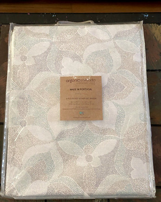 Antonio Salgado Luxury Portugal Blue Gray Cotton Blend QUEEN Duvet Cover Set 3pc