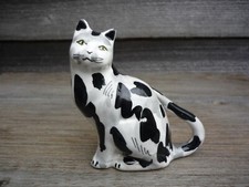 Vintage Made In Italy Black & White Porcelain Sitting Cat Ornament Figurine