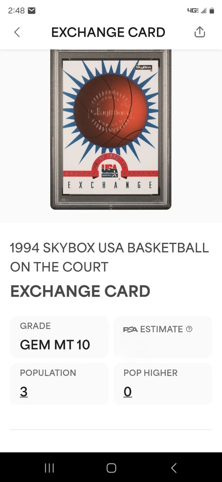 1994 🏀 Skybox USA Exchange Card Olympics TEAM USA Redemption PSA-10 - Image 3 of 3