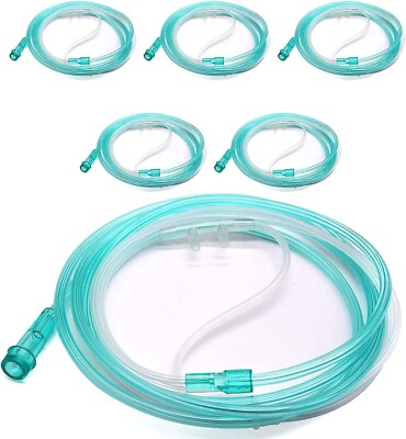 #ad BOX OF 5 FIVE 7FT Adult Flexible Tip Soft Nasal Oxygen Cannulas Green $9.99