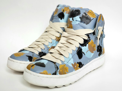 RARE WOMEN'S C101 COACH FLORAL CLOUD PRINT LEATHER BLUE TONE HI TOP SNEAKERS 8