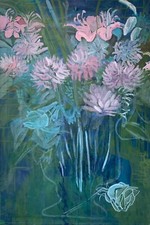 Brigitte Tietze West-Berlin Ölgemälde Großes Blumen Stillleben 95,5 x 65 cm