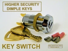 ALARM KEY SWITCH, HIGHER-SECURITY DIMPLE KEY SWITCH, MOMENTARY, SPST 4AMP@125