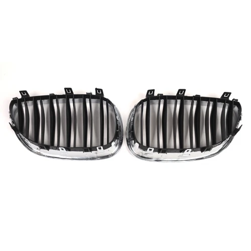 For BMW E60 E61 2003-2010 2Pcs ABS Chrome+Black Dual Slat Front Bumper Grilles - Picture 6 of 9