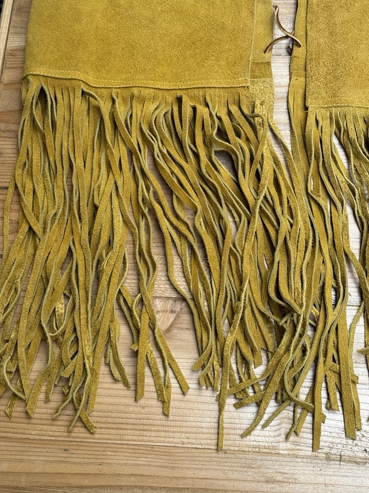 Yellow Handmade Suede Western Fringe Vest Large - Image 2 of 4