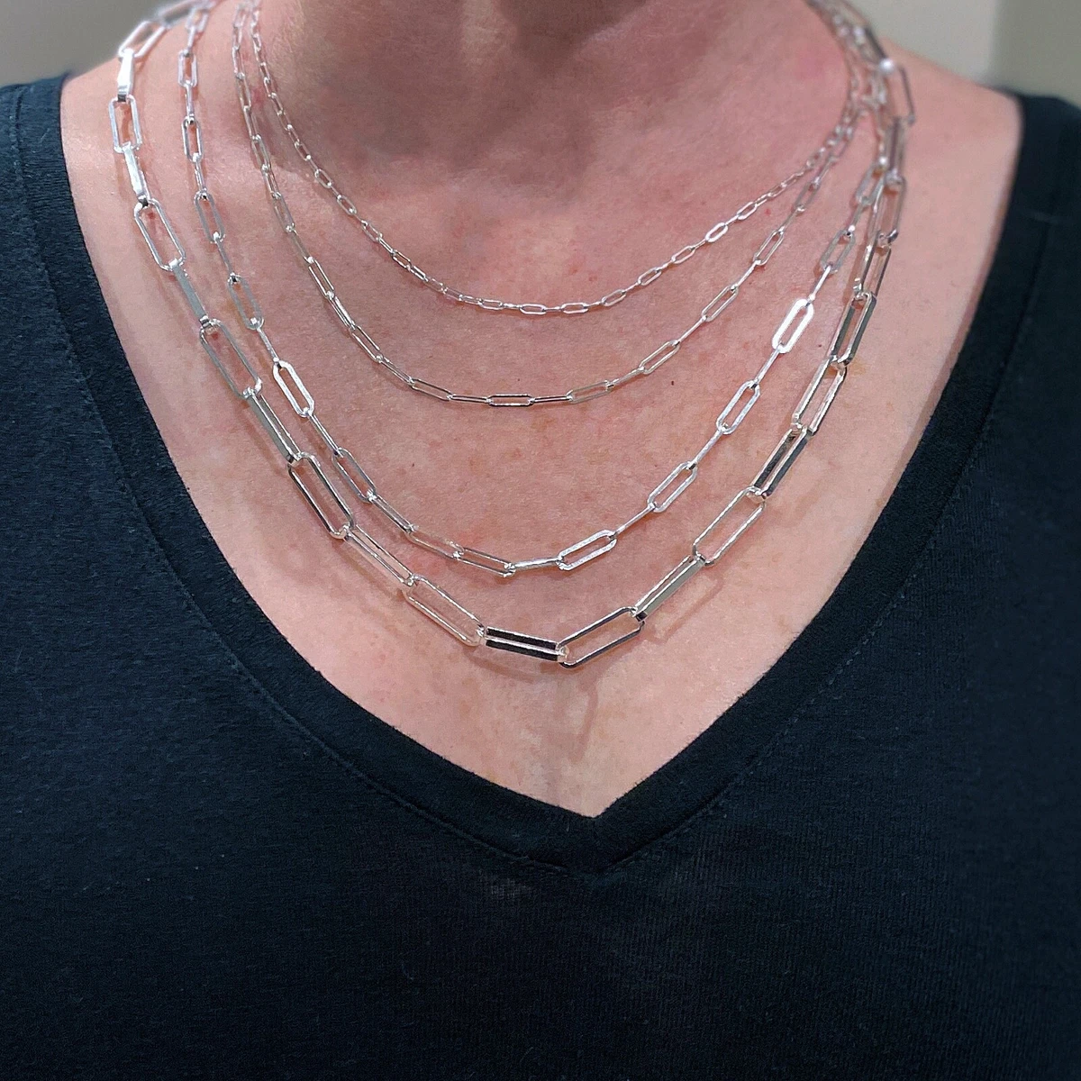 Paper Clip Necklace in White Sterling Silver Paperclip Chain Silver For  Sale at 1stDibs | sterling silver paperclip necklace, clip type necklace,  types of mens silver chains